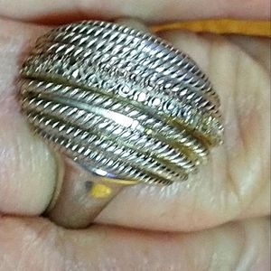 GENUINE WHITE TOPAZ, BRAIDED STERLING OVAL RING. SIZE 10.